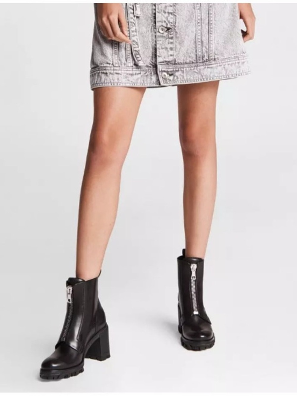 rag & bone Black Front-Zip Chunky Heel Ankle Boots
